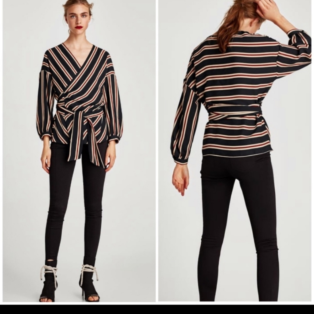 Zara striped wrap blouse
